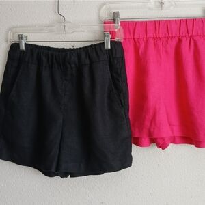 J Crew Linen Pull On Shorts Bundle (2) Black And Hot Pink Size XXS